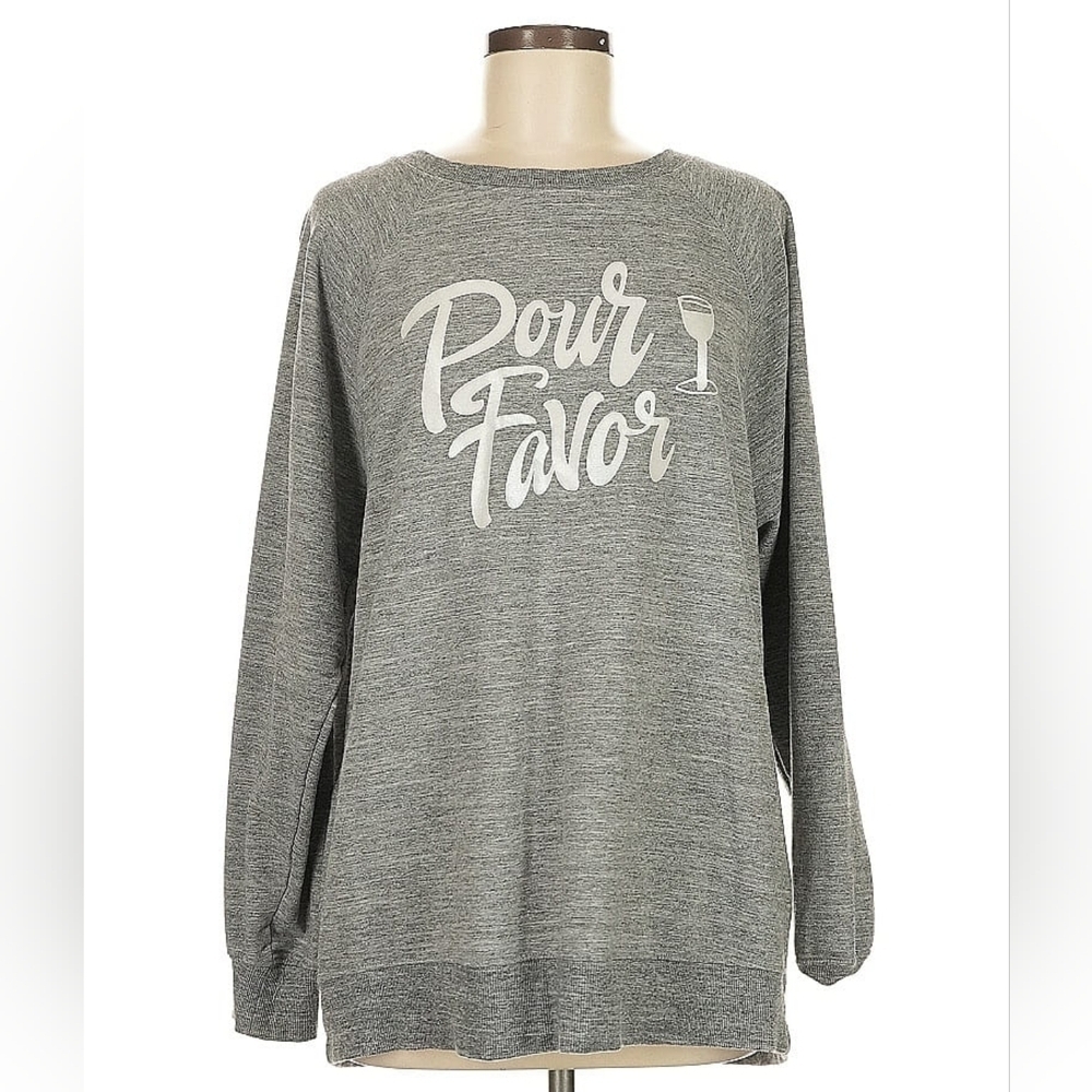 Wildfox "Pour Favor" Graphic Pullover Sweater Gray Size M - Picture 2 of 7